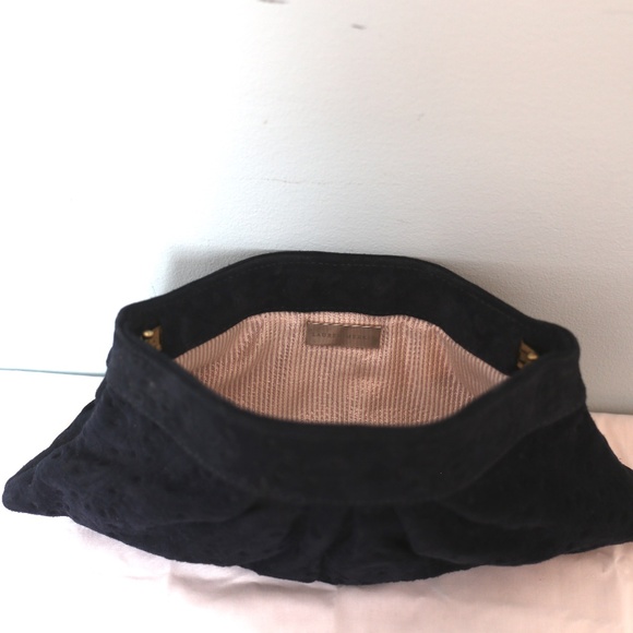 Lauren Merkin Navy embossed suede clutch - Picture 3 of 5
